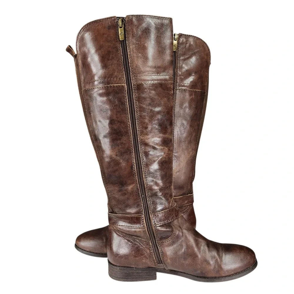 Marc Fisher Riding Boots 7M Women Stretch Zip Brown Leather Knee High Equestrian